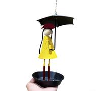 Mangiatoia da appendere per colibrì con design a forma di ragazza e ombrello, vassoio per nettare in metallo giallo per esterni, resistente alle intemperie, decorazione da giardino e fauna selvatica e