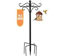 Mangiatoia da giardino con doppio gancio, regolabile, colore nero | Asta per lanterna da 190 cm, adatta per cesto di fiori da matrimonio/giardino/lanterna/nido per uccelli