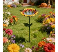 Mangiatoia e abbeveratoio per uccelli a forma di girasole in metallo, adatto per giardini esterni, cortili e altri spazi all'aperto, può anche essere utilizzato come decorazione da giardino, regalo pe