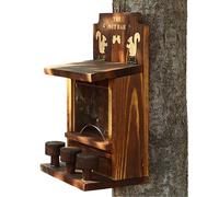 Mangiatoia in legno per scoiattolo, 30 cm, divertente mangiatoia da bar con 3 sgabelli, scatola da giardino, bel motivo, decorazione resistente alle intemperie, scoiattolo all'aperto per divertirsi