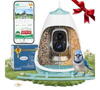 Mangiatoia intelligente per uccelli con fotocamera, doppia camera di seme e telecamera HD a prova di scoiattolo, alimentata a energia solare, con riconoscimento delle specie di uccelli AI gratuito