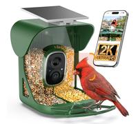 Mangiatoia intelligente per uccelli con fotocamera, riconoscimento uccelli 11000+ AI, visione notturna a colori HD 2K, impermeabile IP65, alimentazione solare con grandangolo di 142°, rilevamento di