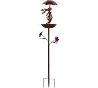 Mangiatoia pasquale ad energia solare con design di coniglio e ombrello in ferro per decorazione da giardino all'aperto e attrazione della fauna selvatica in tutte le condizioni atmosferiche (rame