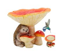 Mangiatoia per con statua da giardino - Mangiatoia per con fungo arancione, ḿangiatoia ṕer úccelli çon scultura in statuetta in resina, mangiatoie p̀er ùccelli p̃er esterni, decorazion