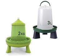 Mangiatoia per Galline 2 Kg e Abbeveratoio per Galline 3L - in Plastica Trasparente Resistente - Piedini rimovibili