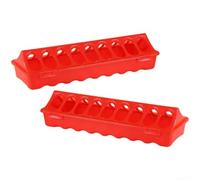 Mangiatoia per polli in plastica, confezione da 2, colore rosso, con | Coperchio ribaltabile, 18 fori di alimentazione, riduce gli sprechi, bordi lisci, sicuro per pulcini e piccoli uccelli