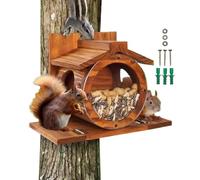 Mangiatoia per Scoiattoli da Esterno in Legno - Alimentatore per Scoiattoli con Fori di Ventilazione,Box Conservazione Nocciole Mais Cibo per Animali da Cortile Siepe Albero