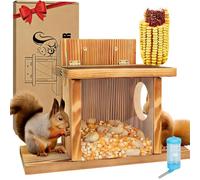 Mangiatoia per scoiattoli, in legno, per esterni, con supporto per pannocchie di mais e pannello frontale rimovibile con visualizzazione trasparente, coperchio superiore si apre per un facile