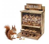 Mangiatoia per scoiattolo NUT BAR in legno, 32 x 24 cm, decorazione da giardino con coperchio ribaltabile, mangiatoia per scoiattoli, noci con piattaforma di seduta resistente alle intemperie