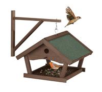 Relaxdays Casetta per Uccellini, Mangiatoia in Legno, Outdoor, Decorazione da Giardino, 35x42,5x40,5 cm, Marrone Scuro, H x L x P: 35 x 42,5 x 40,5 cm ca