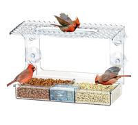 Mangiatoia per Uccelli, 2 IN 1 Mangiatoia per Uccelli da Finestra in Acrilico, Mangiatoie per Uccellini da Esterno con Ventosa, Resistente alle Intemperie Giardino Dispenser per Passero