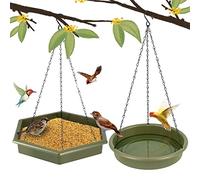 Mangiatoia per Uccelli, 2 in 1 XL Mangiatoia per Uccellini da Esterno & Abbeveratorio per Uccelli (Verde militare)