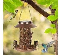 Mangiatoia per uccelli a energia solare da appendere, in metallo resistente, per fringuelli, decorazione da giardino solare, ottimo regalo per gli amanti degli uccelli (Marrone2)