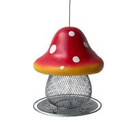 Mangiatoia per uccelli a energia solare per esterni - 3,5 libbre di capacità - Distributore di mangime in metallo per balcone | Statua funghi in resina con luci che cambiano automaticamente per la Ga