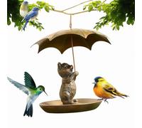 Mangiatoia per uccelli a forma di simpatico scoiattolo/gatto/cane, con ombrello, per decorare giardino, cortile, in metallo, per amanti degli uccelli, uomini e donne, regali (gatto)