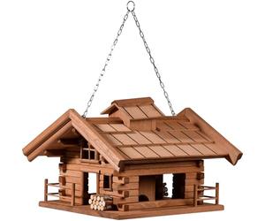 Mangiatoia per uccelli "Appenzell" con molti dettagli nel design della casetta di montagna, 37 x 37 x 26 cm, in pino