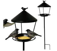 Mangiatoia per Uccelli con Asta, Supporto per Mangiatoia per Uccelli Resistente - Paletto in Ferro Battuto con Ampio Vassoio per Sementi per Giardino, Cortile, Patio, Nessun Montaggio Richiesto, Nero