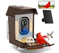 Mangiatoia per uccelli con telecamera a energia solare, AI identifica oltre 10 K+specie, acquisizione automatica e notifica istantanea, birdwatching in diretta streaming 2K HD, solo WiFi a 2,4 GHz