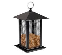 Mangiatoia per uccelli - Distributore di arachidi - Hilma Nero - 22 cm - Metallo e rete fine - Tetto svitabile - Flamingo