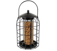 Mangiatoia per Uccelli - Distributore di Arachidi - Ylva Nero - 27 cm - Metallo con Rivestimento a Polvere e Rete fine - Coperchio svitabile - Protezione Esterna - Flamingo