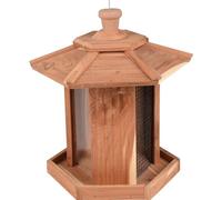 Mangiatoia per uccelli - Distributore di semi e arachidi - Arda Naturale - 27,5 cm - Cedro, plexiglass e rete - Flamingo