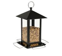 Mangiatoia per uccelli - Distributore di semi - Kimi Nero - 22 cm - Metallo e plexiglass - Blocca-semi - Flamingo