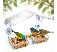 Mangiatoia per uccelli e casetta per uccelli, piccola mangiatoia trasparente per uccelli per finestra con forti ventose, mangiatoia Bluebird per esterni e balcone, per gli amanti degli uccelli/gatti