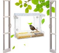 Mangiatoia per uccelli, in acrilico, resistente alle intemperie, con vassoio staccabile, con ventosa per esterni, per colibrì, fringuelli, vedute da giardino, cortile, portico, balcone