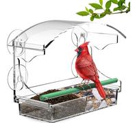 Mangiatoia per uccelli in acrilico trasparente, 4 forti ventose, vassoio rimovibile per semi e fori di drenaggio, piccola mangiatoia per uccelli selvatici, regalo unico per il giardinaggio per anziani