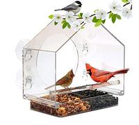 Mangiatoia per uccelli in acrilico trasparente con 4 ventose, ad alta capacità di alimentazione, per una vista ravvicinata degli uccelli selvatici all'aperto all'aperto