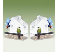 Mangiatoia per uccelli in acrilico trasparente, con forti ventose e striscia adesiva per posatoio, 15,9 x 6,1 x 15 cm, mangiatoia per uccelli selvatici, regalo da giardino per gli amanti degli uccelli