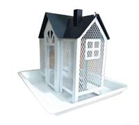 Mangiatoia per uccelli in ferro con grande capacità e design a forma di casa, resistente alle intemperie per appendere all'aperto su alberi o ganci per attirare uccelli selvatici (bianco)