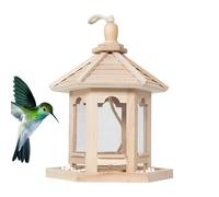 Mangiatoia per uccelli in legno - Dispenser di cibo per uccelli da esterno esagonale da appendere, design a tetto parasole, stazione decorativa da giardino | Fornitura ideale per l'alimentazione del