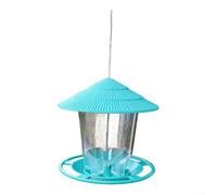 Mangiatoia per uccelli in plastica resistente alle intemperie, progettata per essere appesa con forma conica, ampio tetto e vassoio per briciole inferiore, per giardino o patio (verde)