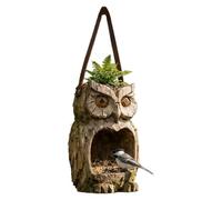 Mangiatoia per uccelli in resina, statua da giardino a forma di gufo, decorazione per cortile e patio, decorazione decorativa per cortile, albero, , scultura in resina per animali selvatici