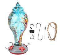 Mangiatoia per uccelli in vetro colorato, mangiatoia per colibrì con trespolo e fossato a riposo, elegante opera d'arte per l'arredamento esterno del cortile del giardino, include (T2)