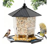 Mangiatoia per uccelli, mangiatoia per uccelli da appendere all'esterno, mangiatoia per uccelli selvatici resistente alle intemperie, mangiatoia regolabile con filo di acciaio e canale d'acqua per