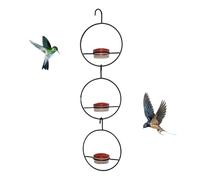 Mangiatoia per uccelli per cortile, Mangiatoia per uccelli all'aperto appendibile, Fornitore di alimenti in metallo con 3 piatti, 4 poli, Ornamento da giardino portatile, Fornire un luogo di riposo