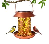 Mangiatoia per uccelli per esterni, da appendere, in metallo, a energia solare, impermeabile, lanterna solare, regalo per donne, mamma, amici, amanti degli uccelli, decorazione per cortile, patio