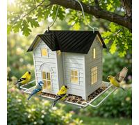 Mangiatoia per uccelli per esterni, mangiatoia per uccelli a energia solare da appendere con luce LED, casa per uccelli in metallo per giardino, stazione di alimentazione per uccelli selvatici