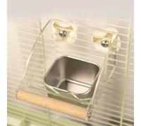 Mangiatoia per uccelli per gabbia, con trespolo, contenitore per cibo in