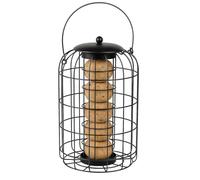 Mangiatoia per uccelli - Porta-palline di grasso - Olov Nero - 27 cm - Metallo resistente - Coperchio svitabile - Flamingo