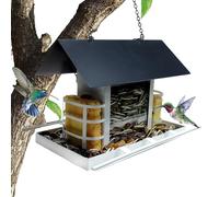 Mangiatoia per uccelli, resistente alle intemperie, per colibrì, contenitore a 360 gradi, robusta stazione di alimentazione per uccelli, ideale per ceci, cardellini, fringuelli, passeri, giardino