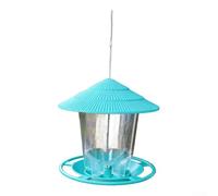 Mangiatoia per uccelli sospesa con struttura in plastica resistente alle intemperie e vassoio per briciole, design rotondo con centro trasparente per un facile monitoraggio (verde)