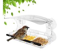 Mangiatoia per Uccellini,Bird Feeder in Acrilico Trasparente con Ventose,Abbeveratoio per Uccelli a 3 Scomparti,Beverino Uccelli con Fori di Scarico,Beverino Pappagalli per Balcone,Giardino
