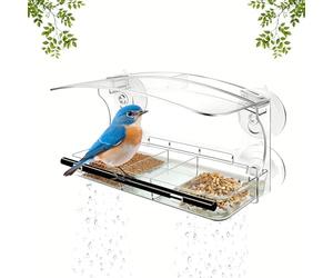 Mangiatoia per Uccellini,Bird Feeder in Acrilico Trasparente con Ventose,Abbeveratoio per Uccelli a 3 Scomparti,Beverino Uccelli con Fori di Scarico,Beverino Pappagalli per Balcone,Giardino