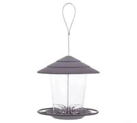 Mangiatoia rotonda per uccelli da appendere per giardino all'aperto con vassoio per briciole, in plastica resistente alle intemperie, per uccelli selvatici, design trasparente per un facile