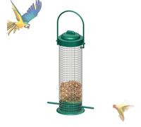 Mangiatoia sicura per scoiattoli, 29 cm, in metallo, mangime per uccelli selvatici da appendere, per giardino, terrazza, esterno, rete in ABS verde, mangiatoia sicura