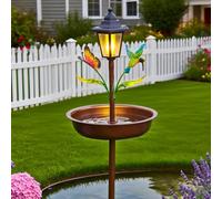 Mangiatoia solare per uccelli con luce automatica, palo in metallo robusto per piccoli uccelli e balneazione resistente alle intemperie, ornamento da giardino 104,1 cm (rosso)
