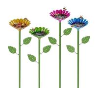 Mangiatoie per da Esterno | 4 Pezzi con Picchetto e Decorazione Fiori da Giardino | Abbeveratoio delle da giardino - Per uccelli pappagallini cortili terrazze sentieri terreno